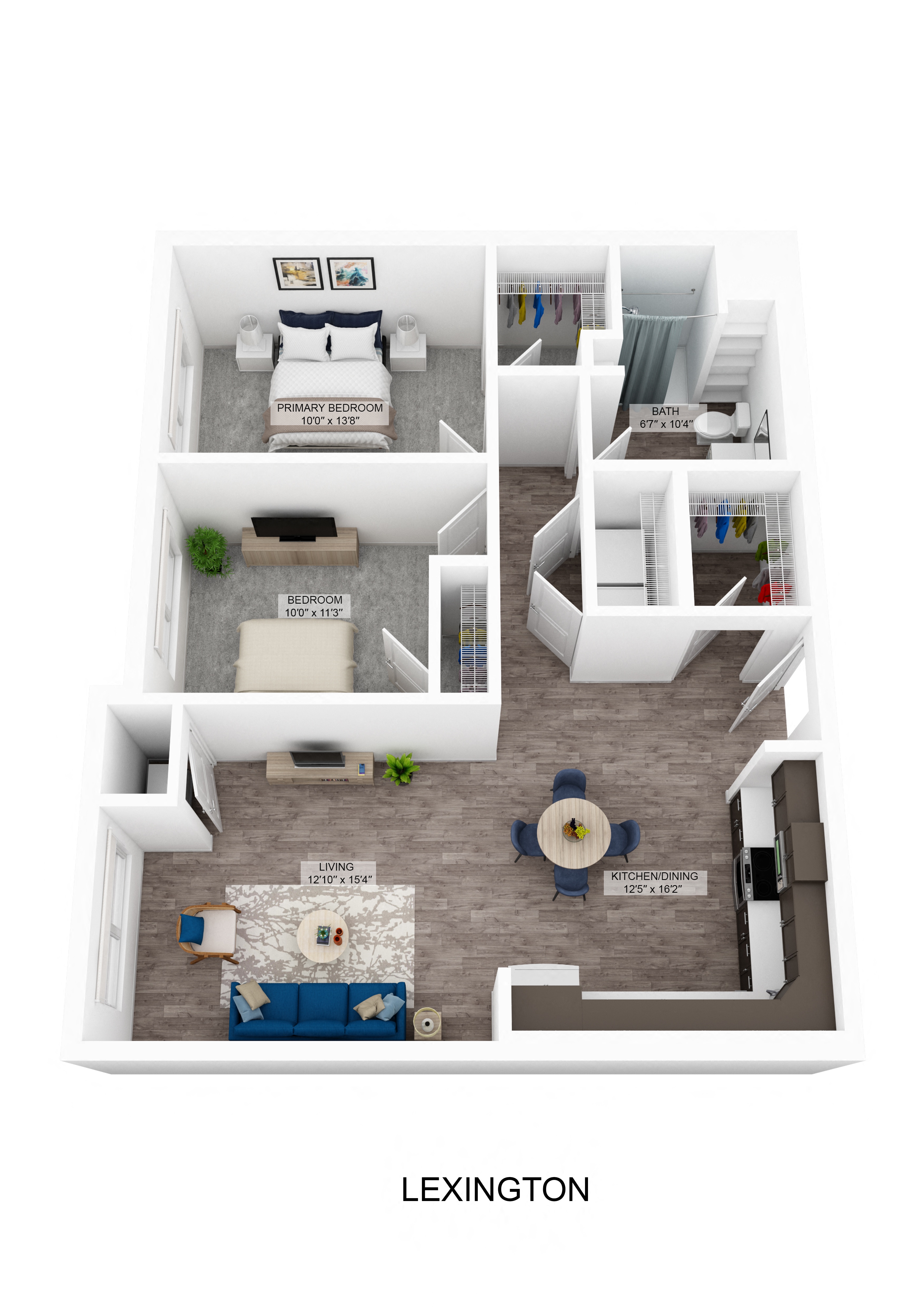 Floor plan for 2 beds, 1 bath, 972 sqft